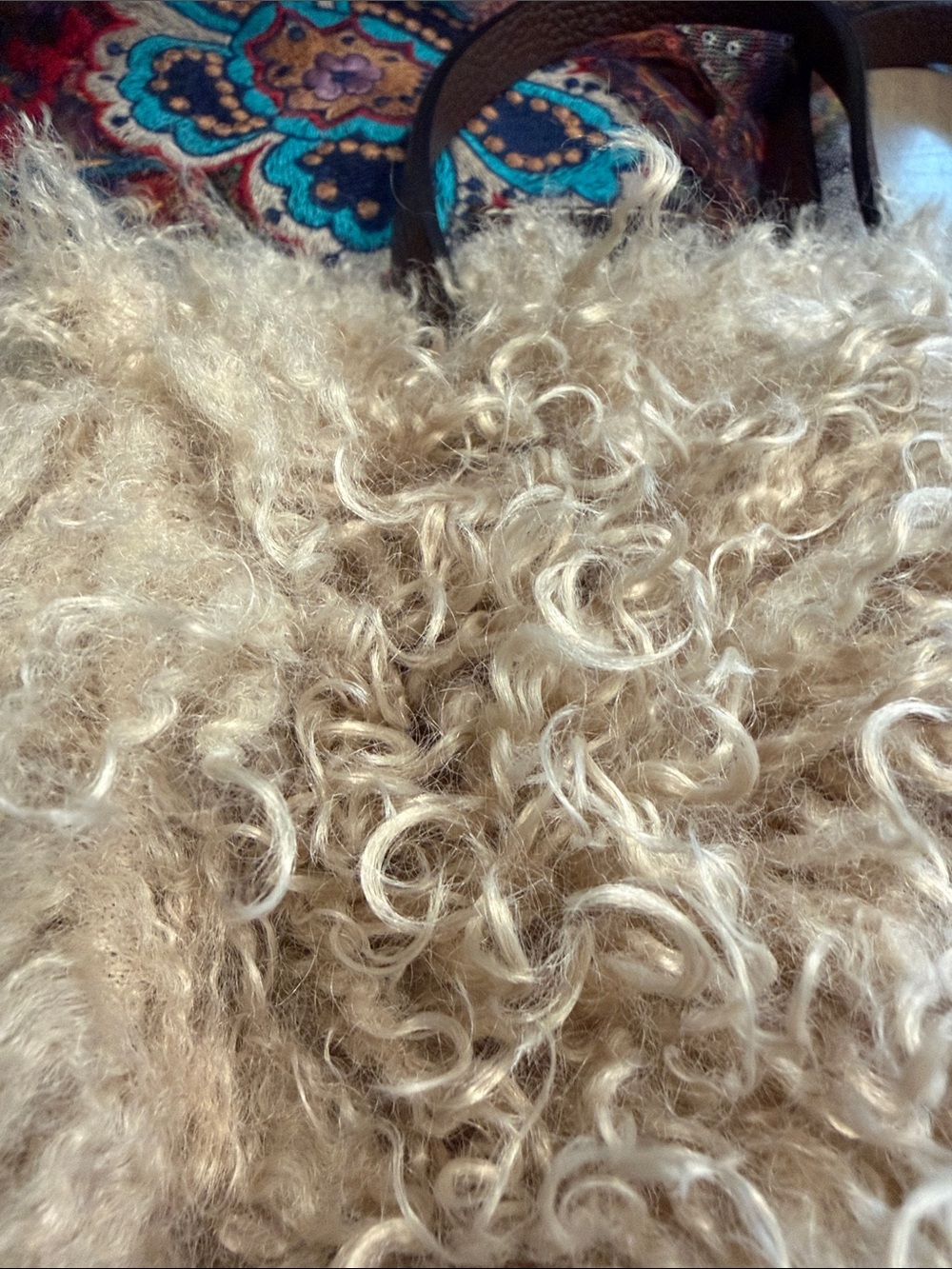 Plush Curly Shearling Tote Bag - Tan - Picture 8 of 8